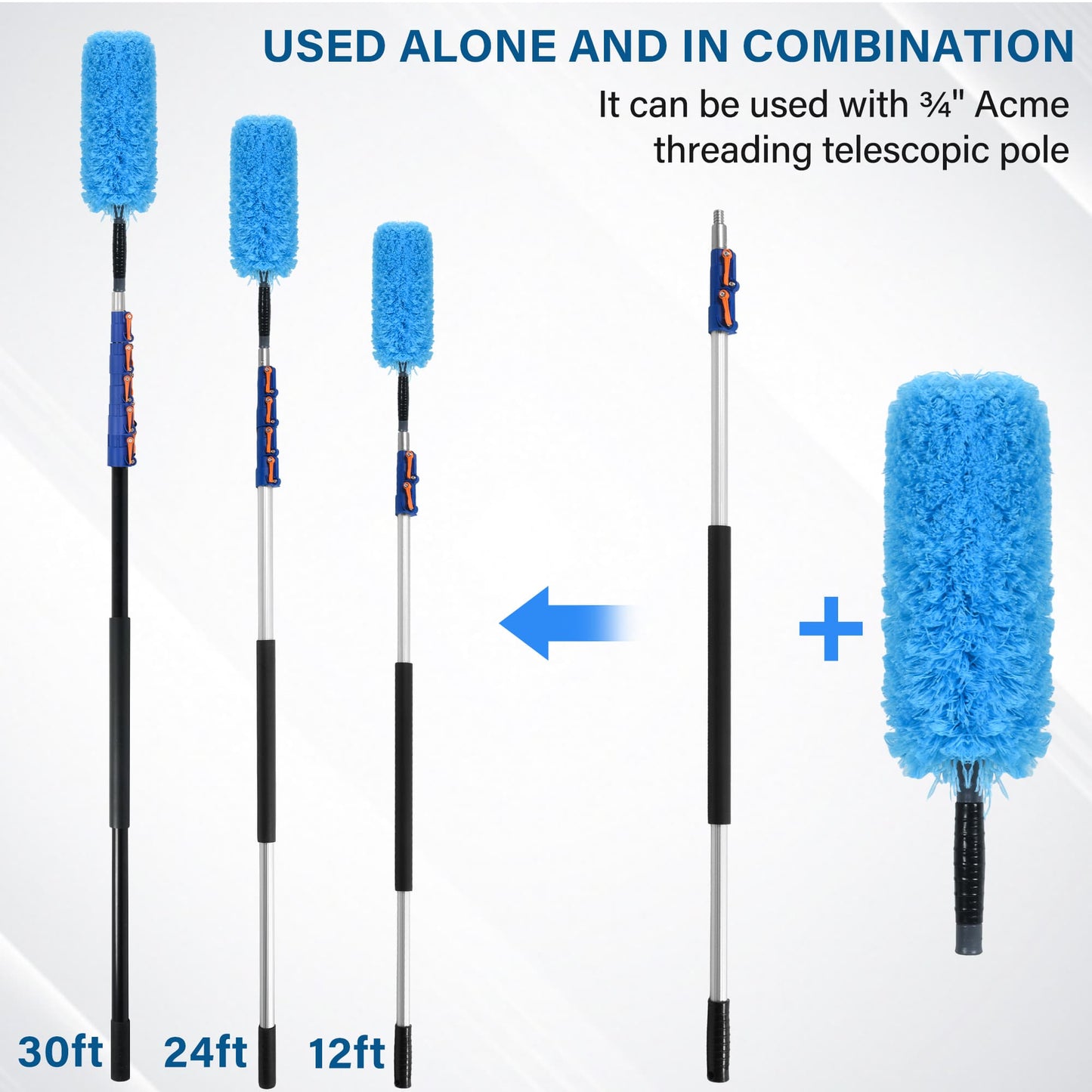 Feather Duster, Flexible Duster Brush Head with Handle