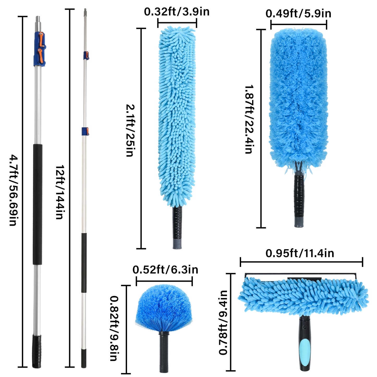 20 FT High Reach Cleaning Kit with 5-12 Foot Telescoping Extension Pole