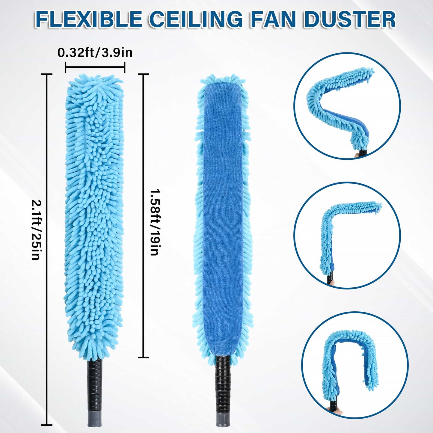 SHINMING Flexible Ceiling Fan Duster, Washable High Ceiling Fan Cleaner Duster