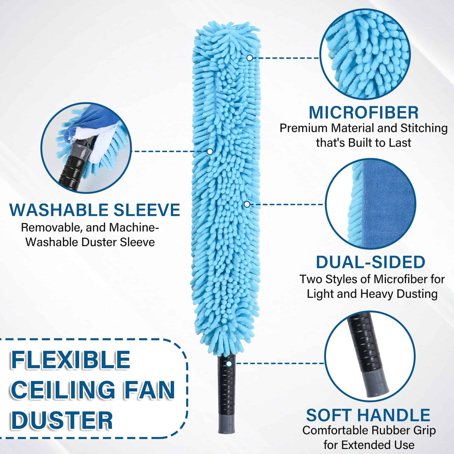 SHINMING Flexible Ceiling Fan Duster, Washable High Ceiling Fan Cleaner Duster