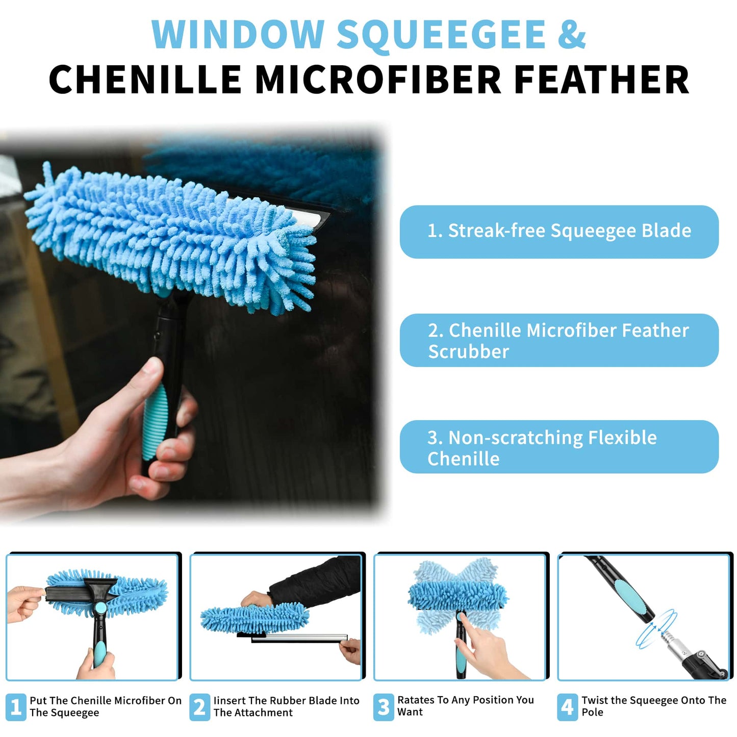 SHINMING 2-in-1 Window Squeegee and Microfiber Scrubber