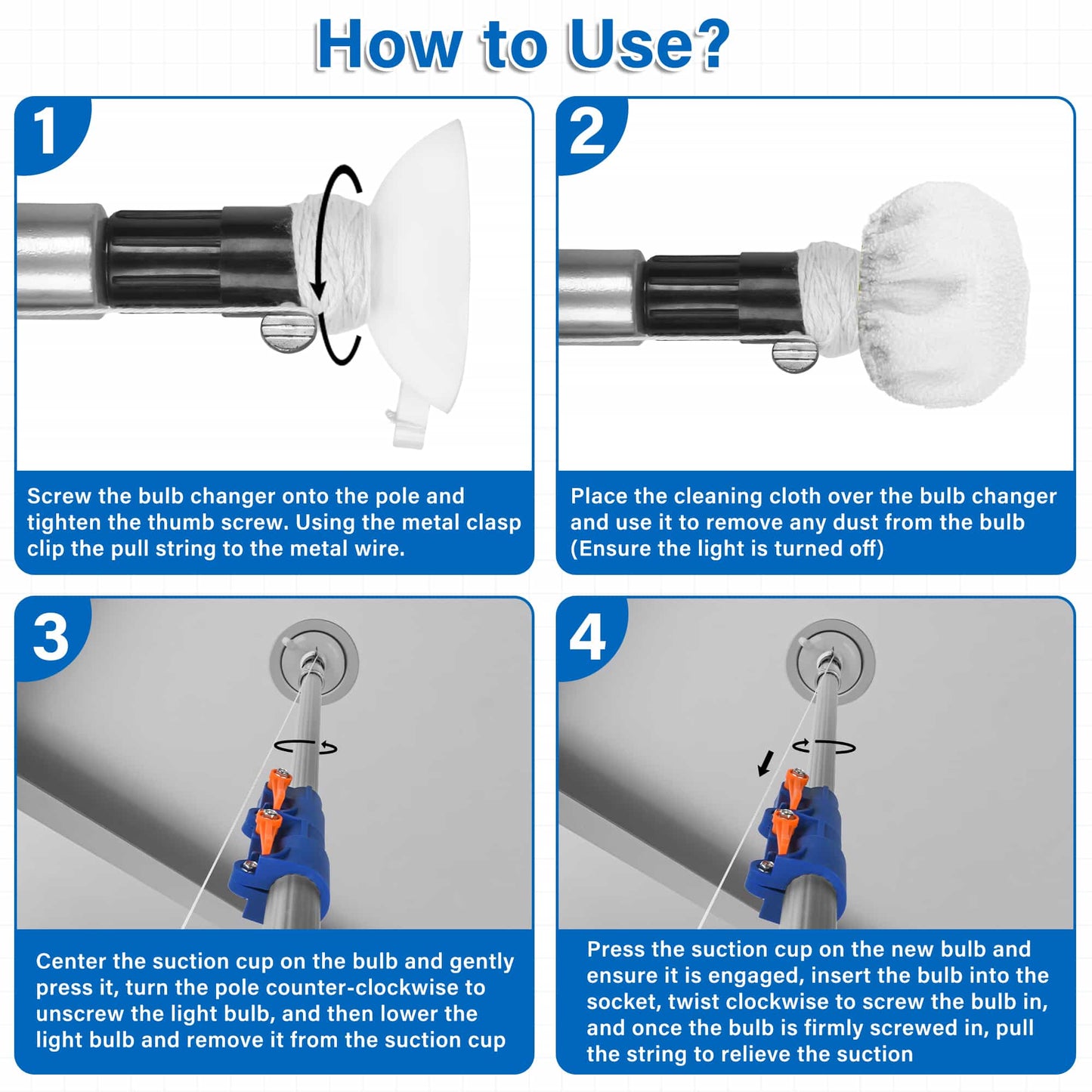 SHINMING Light Bulb Changer Kit with Baskets and Suction Cup (Without Pole)